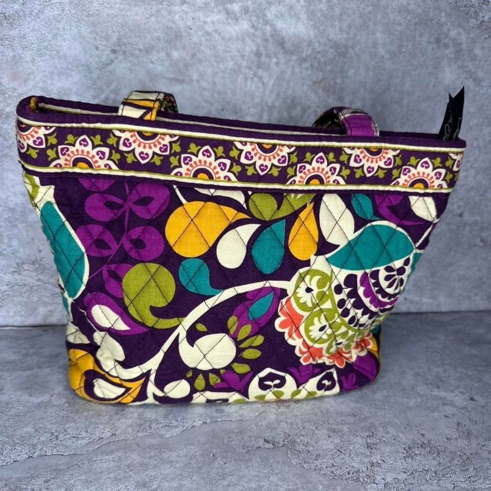 Vera Bradley Purple Floral Quilted Tote with Teal and Yellow Accents - Picture 2 of 8